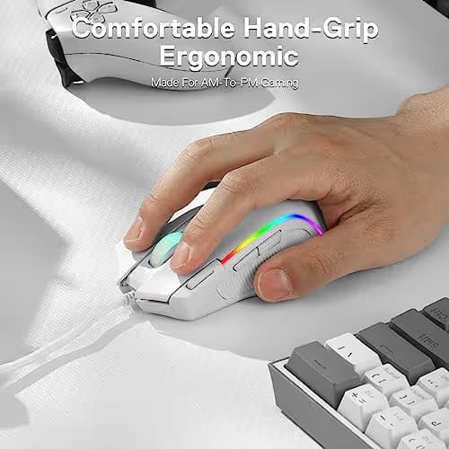 Redragon M612 Predator RGB Gaming Mouse, 8000 DPI Wired Optical Mouse with 11 Programmable Buttons & 5 Backlit Modes, Software Supports DIY Keybinds Rapid Fire Button, White image