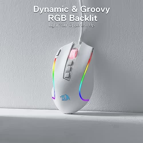Redragon M612 Predator RGB Gaming Mouse, 8000 DPI Wired Optical Mouse with 11 Programmable Buttons & 5 Backlit Modes, Software Supports DIY Keybinds Rapid Fire Button, White image