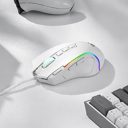 Redragon M612 Predator RGB Gaming Mouse, 8000 DPI Wired Optical Mouse with 11 Programmable Buttons & 5 Backlit Modes, Software Supports DIY Keybinds Rapid Fire Button, White image