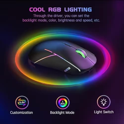 FFJ Wireless Gaming Mouse, 24000 DPI, Tri-Mode 2.4G/USB-C/Bluetooth 5.3 Gaming Mouse Wireless, RGB Programmable Mouse Gamer, 75Hrs Battery Life, Rechargeable Gaming Mice for PC, Mac, Black image