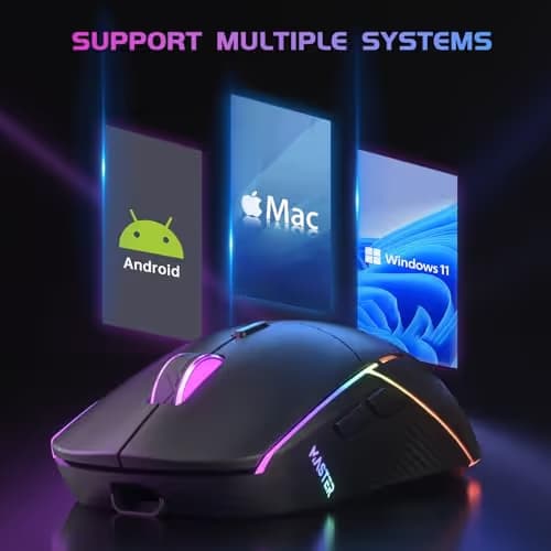 FFJ Wireless Gaming Mouse, 24000 DPI, Tri-Mode 2.4G/USB-C/Bluetooth 5.3 Gaming Mouse Wireless, RGB Programmable Mouse Gamer, 75Hrs Battery Life, Rechargeable Gaming Mice for PC, Mac, Black image