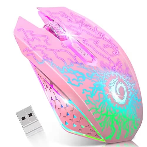 VersionTECH. Wireless Gaming Mouse, Rechargeable Computer Mouse Mice with Colorful LED Lights, Silent Click, 2.4G USB Nano Receiver, 3 Level DPI for PC Gamer Laptop Desktop Chromebook Mac-Pink image
