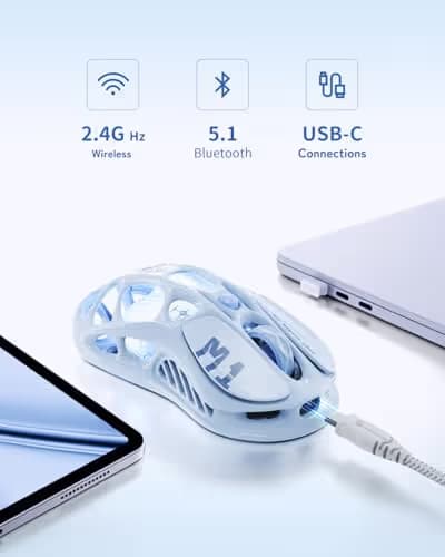 GravaStar Mercury M1 Pro Gaming Mouse, 78g Lightweight Magnesium Alloy, 26,000 DPI, PAW3395DM Sensor, 5 Programmable Buttons, Support Wired/2.4GHz/BT, Up to 200 Hours Battery Life image