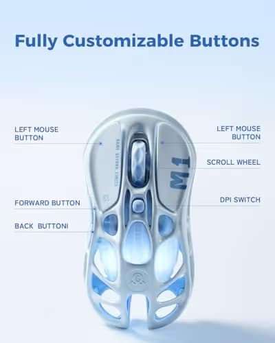 GravaStar Mercury M1 Pro Gaming Mouse, 78g Lightweight Magnesium Alloy, 26,000 DPI, PAW3395DM Sensor, 5 Programmable Buttons, Support Wired/2.4GHz/BT, Up to 200 Hours Battery Life image