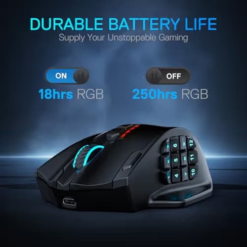 Redragon M913 MAX Wireless Gaming Mouse, 26000 DPI MMO Optical Mouse with 16 Programmable Buttons, BT & 2.4G Wireless, Software Supports DIY Keybinds image