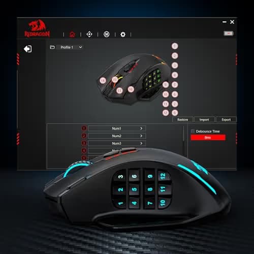 Redragon M913 MAX Wireless Gaming Mouse, 26000 DPI MMO Optical Mouse with 16 Programmable Buttons, BT & 2.4G Wireless, Software Supports DIY Keybinds image