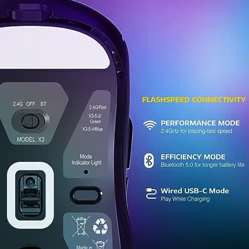 MANBASNAKE Attack Shark X3 Wireless Gaming Mouse, 49g Lightweight Triple Mode Ergonomic Computer Mouse, PAW3395 26K DPI Sensor, 200h Battery Life, Griptape Programmable Buttons for PC/Laptop/Mac/Win image