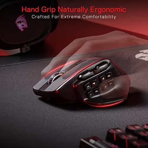 Redragon M811 PRO Wireless MMO Gaming Mouse, 15 Programmable Buttons RGB Gamer Mouse w/Ergonomic Natural Grip Build, 10 Side Macro Keys, Software Supports DIY Keybinds & Backlit image