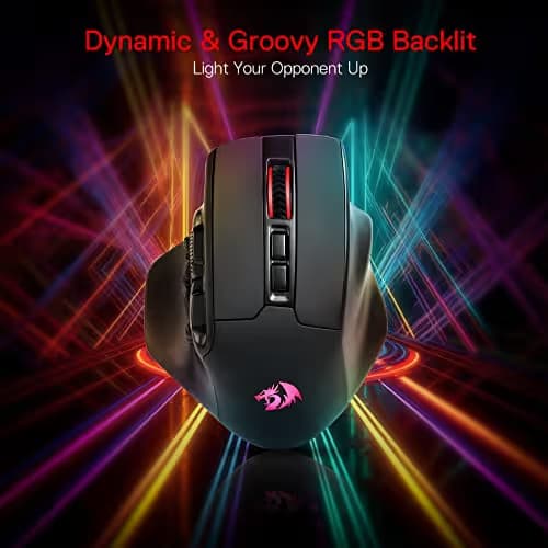 Redragon M811 PRO Wireless MMO Gaming Mouse, 15 Programmable Buttons RGB Gamer Mouse w/Ergonomic Natural Grip Build, 10 Side Macro Keys, Software Supports DIY Keybinds & Backlit image