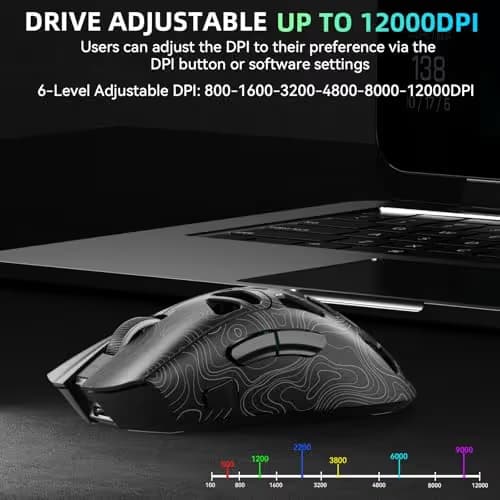 Aula SC620 Wireless Gaming Mouse, Tri-Mode 2.4GHz/USB-C/BT5.3 Computer Mouse with 12000 DPI, Programmable Macro Gamer Mouse with Rapid Fire Key, RGB Light Gaming Mice for PC/Laptop/Mac image