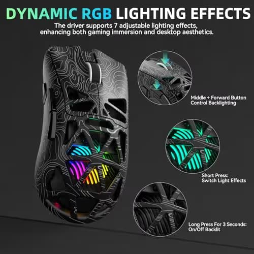 Aula SC620 Wireless Gaming Mouse, Tri-Mode 2.4GHz/USB-C/BT5.3 Computer Mouse with 12000 DPI, Programmable Macro Gamer Mouse with Rapid Fire Key, RGB Light Gaming Mice for PC/Laptop/Mac image