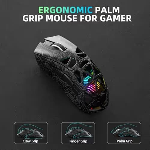 Aula SC620 Wireless Gaming Mouse, Tri-Mode 2.4GHz/USB-C/BT5.3 Computer Mouse with 12000 DPI, Programmable Macro Gamer Mouse with Rapid Fire Key, RGB Light Gaming Mice for PC/Laptop/Mac image