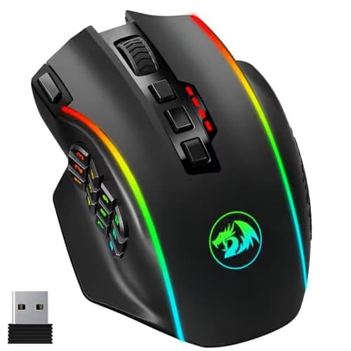 Redragon Wireless Gaming Mouse, MMO Gaming Mouse UP 16,000 DPI, 16 Macro Programmable Buttons, RGB Rechargeable with 12 Side Buttons, 70Hrs for PC Laptop MOBA FPS, M901P-KS main image