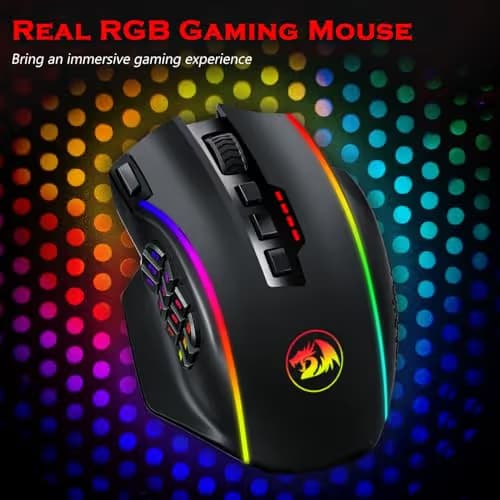 Redragon Wireless Gaming Mouse, MMO Gaming Mouse UP 16,000 DPI, 16 Macro Programmable Buttons, RGB Rechargeable with 12 Side Buttons, 70Hrs for PC Laptop MOBA FPS, M901P-KS image