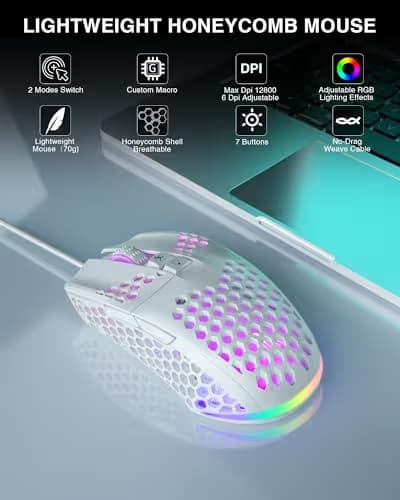SOLAKAKA SM900 Gaming Mouse Wired with RGB,Adjustable 12800 DPI Wired Gaming Mouse with Side Buttons,Computer Mouse for Laptop/PC,White image