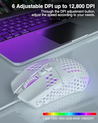 SOLAKAKA SM900 Gaming Mouse Wired with RGB,Adjustable 12800 DPI Wired Gaming Mouse with Side Buttons,Computer Mouse for Laptop/PC,White image