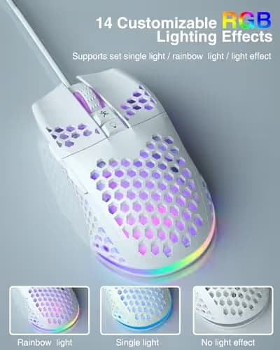 SOLAKAKA SM900 Gaming Mouse Wired with RGB,Adjustable 12800 DPI Wired Gaming Mouse with Side Buttons,Computer Mouse for Laptop/PC,White image