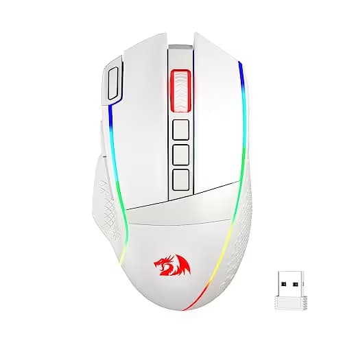 Redragon M991 Wireless Gaming Mouse, 26000 DPI 3-Mode Gamer Mice w/Rapid Fire Key, 9 Macro Buttons, Powerful Capacity and RGB Backlight for PC/Mac/Laptop, White main image