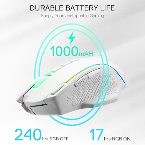 Redragon M991 Wireless Gaming Mouse, 26000 DPI 3-Mode Gamer Mice w/Rapid Fire Key, 9 Macro Buttons, Powerful Capacity and RGB Backlight for PC/Mac/Laptop, White image