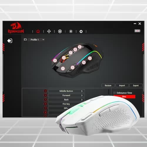 Redragon M991 Wireless Gaming Mouse, 26000 DPI 3-Mode Gamer Mice w/Rapid Fire Key, 9 Macro Buttons, Powerful Capacity and RGB Backlight for PC/Mac/Laptop, White image