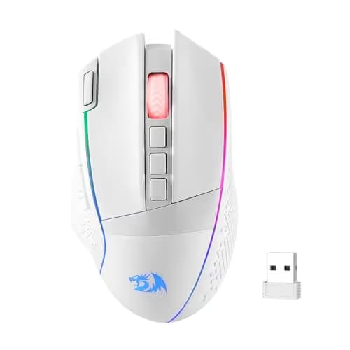 Redragon M991 Wireless Gaming Mouse, 26000 DPI 3-Mode Gamer Mice w/Rapid Fire Key, 9 Macro Buttons, Powerful Capacity and RGB Backlight for PC/Mac/Laptop, White image