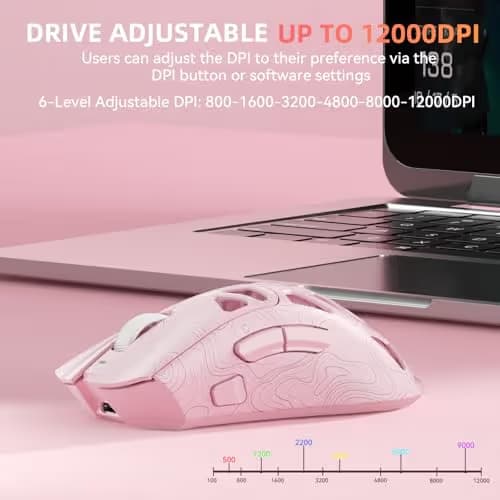 Aula SC620 Wireless Gaming Mouse, Tri-Mode 2.4GHz/USB-C/BT5.3 Computer Mouse with 12000 DPI, Programmable Macro Gamer Mouse with Rapid Fire Key, RGB Light Gaming Mice for PC/Laptop/Mac (Line Pink) image
