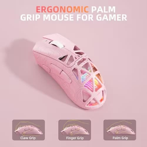 Aula SC620 Wireless Gaming Mouse, Tri-Mode 2.4GHz/USB-C/BT5.3 Computer Mouse with 12000 DPI, Programmable Macro Gamer Mouse with Rapid Fire Key, RGB Light Gaming Mice for PC/Laptop/Mac (Line Pink) image