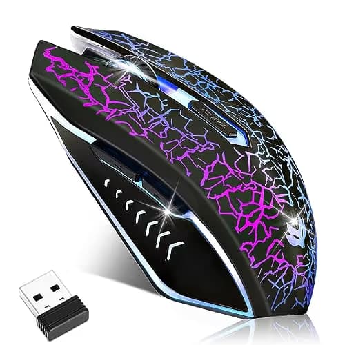LuLabboard Wireless Gaming Mouse, Rechargeable Wireless Computer Mouse, 7-Color LED Light, Ergonomic Mouse with 6 Silent Click Buttons, 3 Adjustable 2400 DPI Wireless Mouse for Laptop,PC,Mac, Black main image