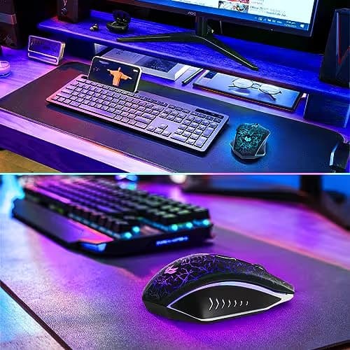 LuLabboard Wireless Gaming Mouse, Rechargeable Wireless Computer Mouse, 7-Color LED Light, Ergonomic Mouse with 6 Silent Click Buttons, 3 Adjustable 2400 DPI Wireless Mouse for Laptop,PC,Mac, Black image