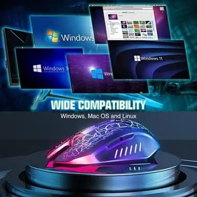 LuLabboard Wireless Gaming Mouse, Rechargeable Wireless Computer Mouse, 7-Color LED Light, Ergonomic Mouse with 6 Silent Click Buttons, 3 Adjustable 2400 DPI Wireless Mouse for Laptop,PC,Mac, Black image