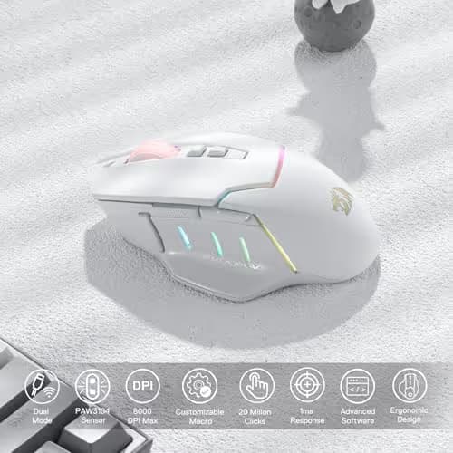 Redragon M690 PRO Wireless Gaming Mouse, 8000 DPI Wired/Wireless Gamer Mouse w/Rapid Fire Key, 8 Macro Buttons, Ergonomic Design for PC/Mac/Laptop, White image