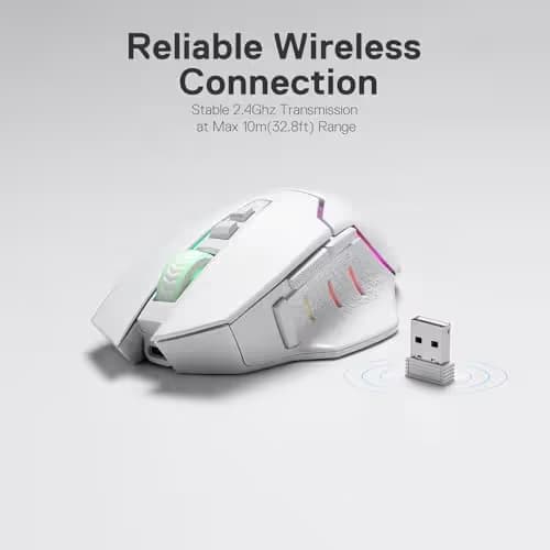 Redragon M690 PRO Wireless Gaming Mouse, 8000 DPI Wired/Wireless Gamer Mouse w/Rapid Fire Key, 8 Macro Buttons, Ergonomic Design for PC/Mac/Laptop, White image