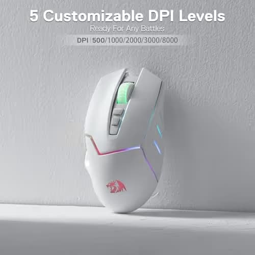 Redragon M690 PRO Wireless Gaming Mouse, 8000 DPI Wired/Wireless Gamer Mouse w/Rapid Fire Key, 8 Macro Buttons, Ergonomic Design for PC/Mac/Laptop, White image
