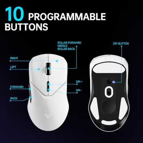 Rapoo VT9PRO 4K Wireless Gaming Mouse, PAW 3398 Sensor, 26000 DPI, 4KHz Polling Rate, 0.25ms Response Time, Lightweight, 10 Programmable Buttons, 180h Battery Life, On-Board Memory, PC - White image