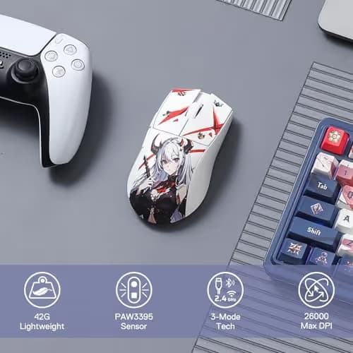 Redragon M916AK PRO 3-Mode Anime Gaming Mouse, 42G Ultra-Light 26K DPI Gaming Mouse w/Ergonomic Natural Grip Build, Full Programmable Buttons, Software Supports DIY Keybinds & DPI image