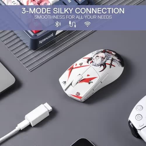 Redragon M916AK PRO 3-Mode Anime Gaming Mouse, 42G Ultra-Light 26K DPI Gaming Mouse w/Ergonomic Natural Grip Build, Full Programmable Buttons, Software Supports DIY Keybinds & DPI image