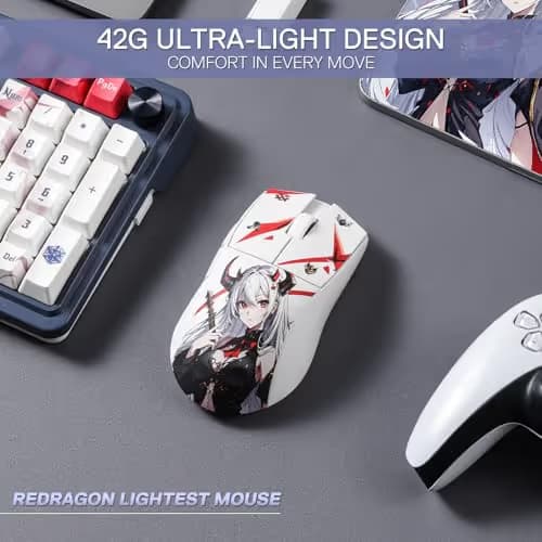 Redragon M916AK PRO 3-Mode Anime Gaming Mouse, 42G Ultra-Light 26K DPI Gaming Mouse w/Ergonomic Natural Grip Build, Full Programmable Buttons, Software Supports DIY Keybinds & DPI image