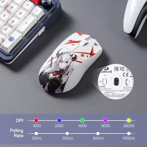 Redragon M916AK PRO 3-Mode Anime Gaming Mouse, 42G Ultra-Light 26K DPI Gaming Mouse w/Ergonomic Natural Grip Build, Full Programmable Buttons, Software Supports DIY Keybinds & DPI image