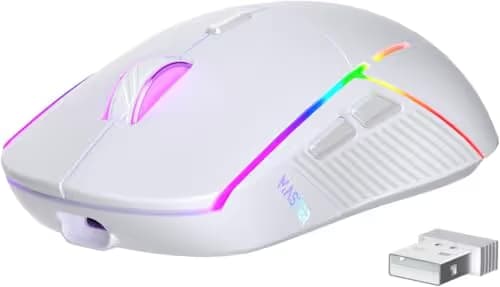 FFJ Wireless Gaming Mouse, 24000 DPI, Tri-Mode 2.4G/USB-C/Bluetooth 5.3 Gaming Mouse Wireless, RGB Programmable Mouse Gamer, 75Hrs Battery Life, Rechargeable Gaming Mice for PC, Mac, PS5, Xbox - White image