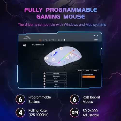 FFJ Wireless Gaming Mouse, 24000 DPI, Tri-Mode 2.4G/USB-C/Bluetooth 5.3 Gaming Mouse Wireless, RGB Programmable Mouse Gamer, 75Hrs Battery Life, Rechargeable Gaming Mice for PC, Mac, PS5, Xbox - White image