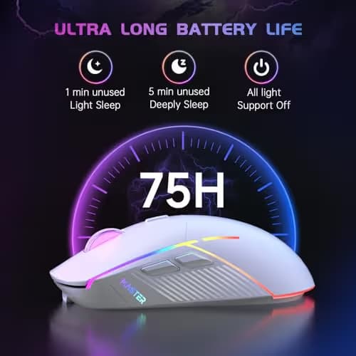 FFJ Wireless Gaming Mouse, 24000 DPI, Tri-Mode 2.4G/USB-C/Bluetooth 5.3 Gaming Mouse Wireless, RGB Programmable Mouse Gamer, 75Hrs Battery Life, Rechargeable Gaming Mice for PC, Mac, PS5, Xbox - White image