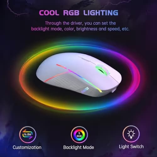 FFJ Wireless Gaming Mouse, 24000 DPI, Tri-Mode 2.4G/USB-C/Bluetooth 5.3 Gaming Mouse Wireless, RGB Programmable Mouse Gamer, 75Hrs Battery Life, Rechargeable Gaming Mice for PC, Mac, PS5, Xbox - White image