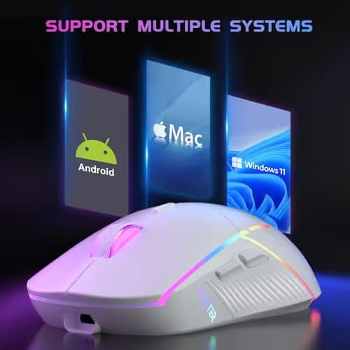 FFJ Wireless Gaming Mouse, 24000 DPI, Tri-Mode 2.4G/USB-C/Bluetooth 5.3 Gaming Mouse Wireless, RGB Programmable Mouse Gamer, 75Hrs Battery Life, Rechargeable Gaming Mice for PC, Mac, PS5, Xbox - White image