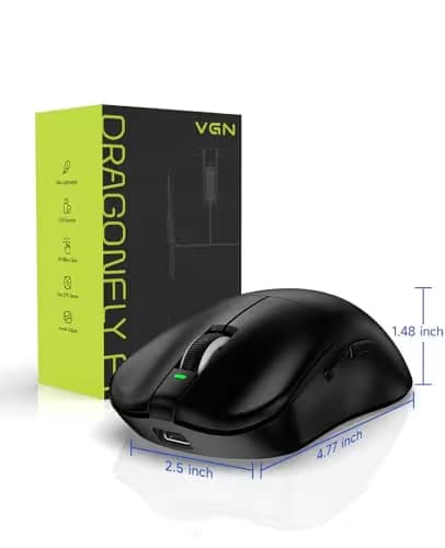 VGN Dragonfly F1 MOBA Wireless Gaming Mouse, 55g Ultralight, PAW3395 26K DPI Optical Sensor, Optimized Tactile Click Feel, Anti-Slip Silver Coating Grip, 4000Hz Polling Supported, Esports Mouse, Black image