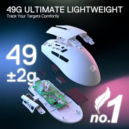 Redragon M916 PRO 3-Mode Wireless Gaming Mouse, Hype-Speed 4K Polling Rate, 49G Ultra-Light 26K DPI Mouse w/Ergonomic Natural Grip Build, Redefinable Macro Buttons, Software Supported image