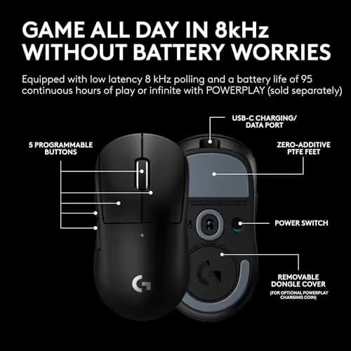Pro X Superlight 2c Wireless Gaming Mouse: 51g Compact Mini Size, Symmetrical Shape, <8 kHz Polling, 44K DPI, PowerPlay Wireless Charging Supported, USB-C, 5 Programmable Buttons, For PC/Mac - Black image
