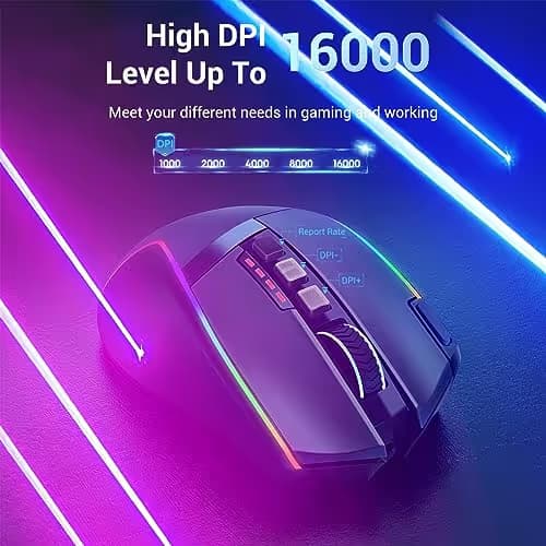 Redragon Wireless Gaming Mouse, Ergonomic Mouse 16000 DPI with Rapid Fire Key, 9 Macro Buttons, 170-Hour Durable Power Capacity and RGB Backlight Wired/Wireless Mouse for Laptop/Mac/PC image