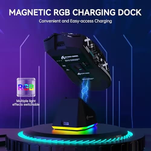 ATTACK SHARK X11 Lightweight Wireless Gaming Mouse with RGB Charging Dock,Tri-Mode-2.4G/USB-C Wired/BT,22K DPI,PAW3311 Optical Sensor,HUYU Switch, 5 programmable Buttons for PC/Mac(Black&Sticker) image