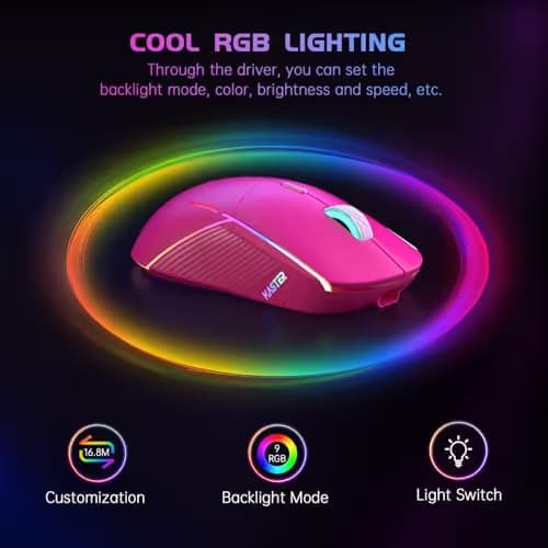 FFJ Wireless Gaming Mouse, 24000 DPI, Tri-Mode 2.4G/USB-C/Bluetooth 5.3 Gaming Mouse Wireless, RGB Programmable Mouse Gamer, 75Hrs Battery Life, Rechargeable Gaming Mice for PC, Mac, PS5, Xbox-Magenta image
