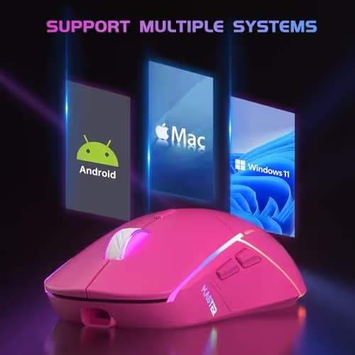 FFJ Wireless Gaming Mouse, 24000 DPI, Tri-Mode 2.4G/USB-C/Bluetooth 5.3 Gaming Mouse Wireless, RGB Programmable Mouse Gamer, 75Hrs Battery Life, Rechargeable Gaming Mice for PC, Mac, PS5, Xbox-Magenta image